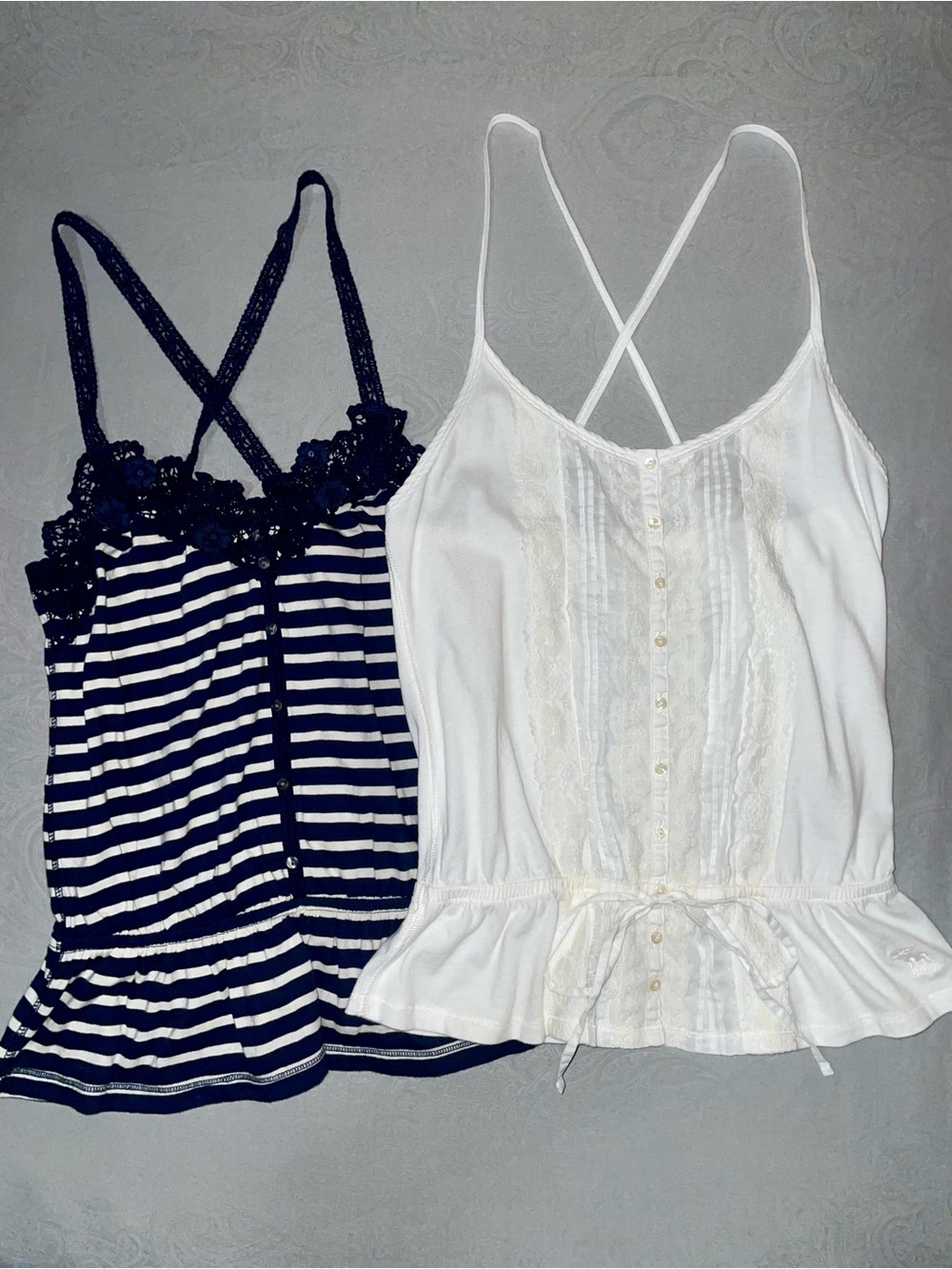 Vintage Y2K Abercrombie & Fitch A&F Camisole Cami Peplum Top Bundle White Navy M
